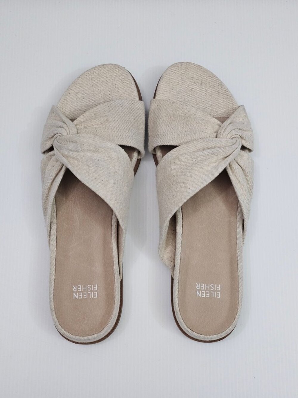 Eileen Fisher Dello Knot Slide Sandals Womens 11 Linen Natural Comfort Minimal - Picture 8 of 13